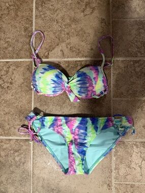 Two-Piece Tie-Dye Bikini Swimsuit - Purple/Blue/Green